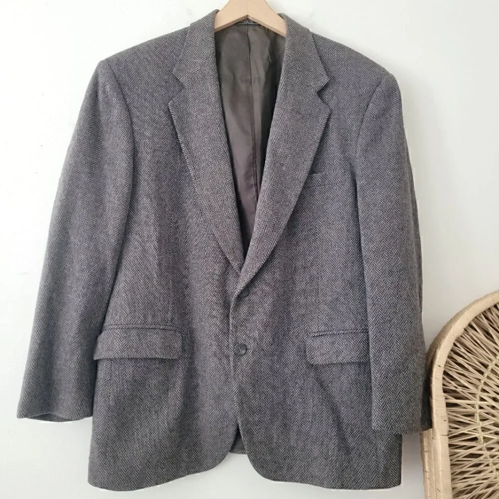 Towncraft Wool Sport Coat Blazer Black/Gray 44R Lambswool